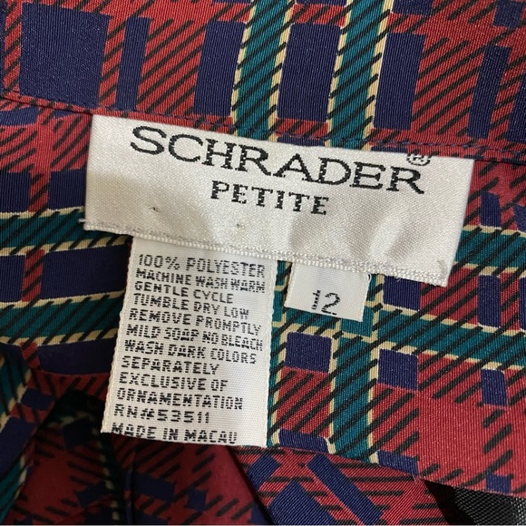 Schrader Petite Plaid Pleated Long Sleeve Button Down Vintage 80’s Dress - Picture 3 of 8